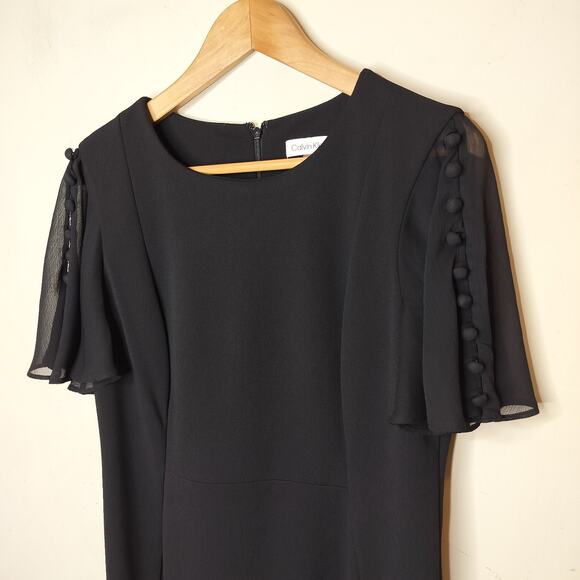 Calvin Klein Black Chiffon Sleeve Dress Sheath - Picture 6 of 11